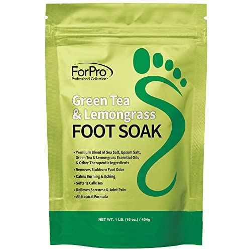 ForPro Professional Collection Green Tea & Lemongrass Foot Soak with Sea & Epsom Salt for Toenail Athletes, Stubborn Odor Scent, Softens Calluses & Soothes Sore Tired Feet - 48 Ounces (3 1-lb Packs)
