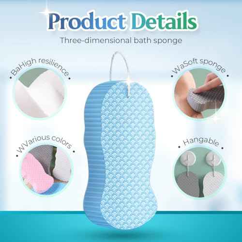 Magic Exfoliating Bath Sponge, Magic Exfoliating Body Scrubber Skin Friendly & Reusable for Adults Women and Men (Blue+Pink)