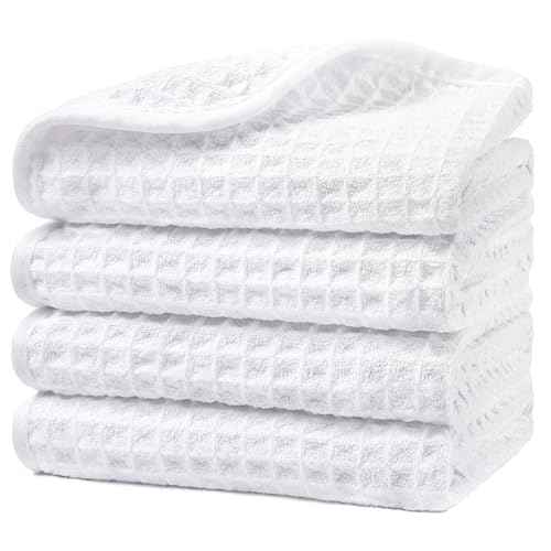 HOMEXCEL White Waffle Washcloths 4 Pack, Microfiber Face Towels for Bathroom, Lint Free, Highly Absorbent and Quick Dry Wash Cloths for Bathroom, Hotel, Spa, Gym, and Kitchen, Face Cloth, 12x12 Inch