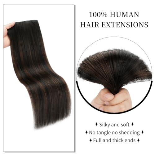 Winsky Hair Extensions Real Human Hair - One Piece Brown Balayage Remy Hair Extensions Clip on 90gram for Women (20inch, #1BT4P1B)