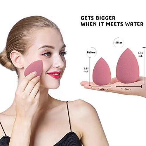 Makeup Sponges Set - Beauty sponges Blending Blenders with 1 Holder and Egg Case, Flawless for Cream, Powder and Liquid (Pink, 4Pcs+1Holder+ case)