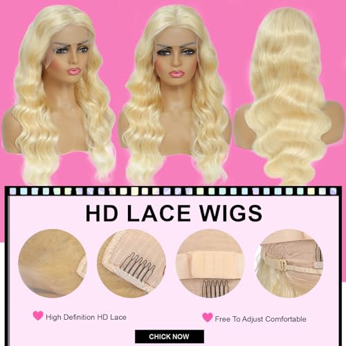 613 Lace Front Wig Human Hair 200 Density Blonde Wig Human Hair Body Wave Blonde Lace Front Wigs Human Hair Pre Plucked 613 HD Lace Frontal Wig 13x6 24 Inch