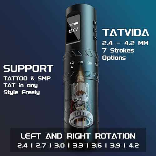 Tattoo Gun portable tattoo machine, 2400mAh Rotary Tattoo Machine with 7 stroke length Options, Pro Tattoo Guns with Motor Power reliable for all kinds of needles, ink (One Battery)