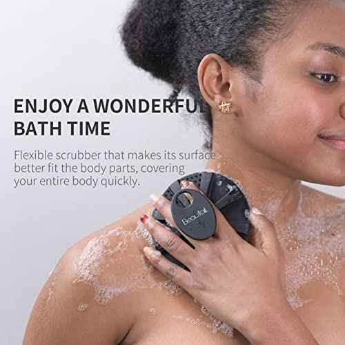 Silicone Body Scrubber, BEAUTAIL Shower Bath Scrubber, More Hygienic Than Traditional Loofah, Lather Nicely, Long Lasting, Gentle Exfoliating Brush for Women Men Baby Sensitive Skin, 1 Pack, Black