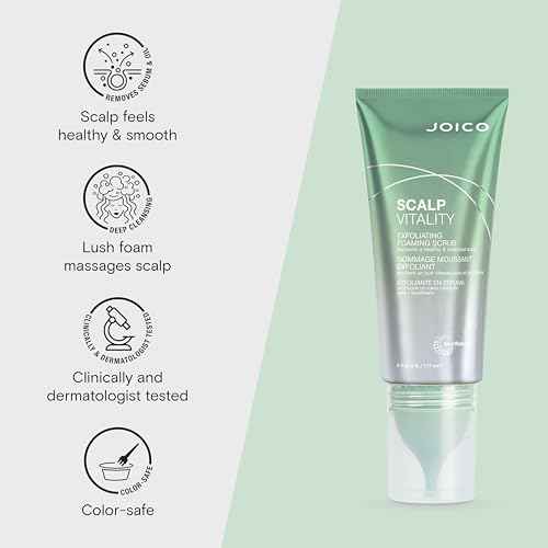 Joico Scalp Vitality Exfoliating Foaming Scrub | Supports A Healthy & Balanced Scalp | For Dry, Oily and Itchy Scalp | Removes Excess Oil & Product Buildup | Cooling Sensation | 6 Fl Oz