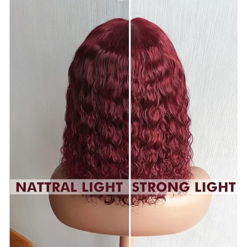 14 Inch 99J Burgundy Deep Wave Curly Bob Wig for Black Women 180% Density Human Hair 13x4 HD Lace Front Wigs