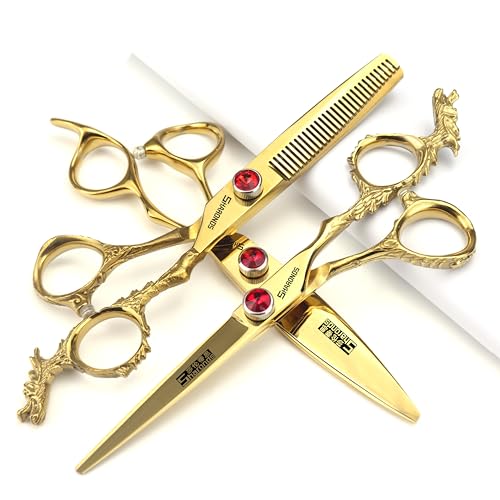 Sharonds 6/7 inch Professional Hair Cutting Scissors Set Hair Cutting Scissors Thinning Teeth Shears Set,Sliver Scissors,Barber,Salon,Hairdressing Scissors Kit,Japanese 440C Scissors (6-inch 3pc-B)