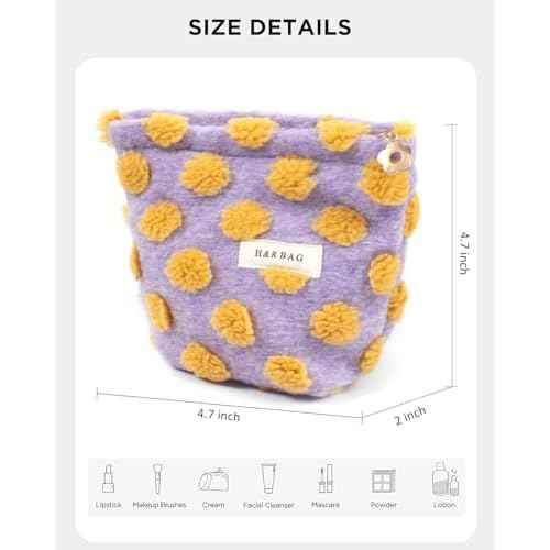 LETGO Fuzzy Makeup Bag Quilted Cosmetic Bag Puffy Coquette Makeup pouch Aesthetic Cotton Fleece Purple Travel Toiletry Bag Organizer Makeup Brushes Storage Bag for Women (Purple-Small)