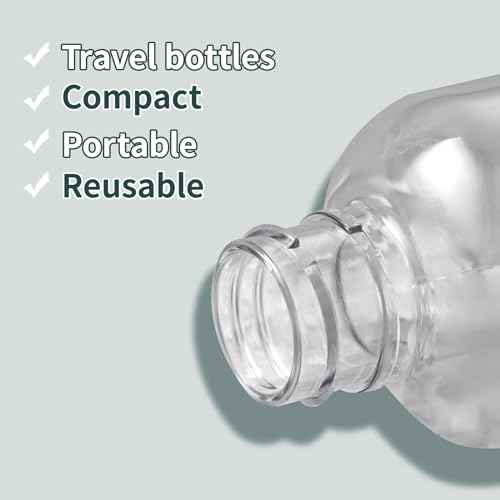 Tekson Plastic Travel Bottles 3.4 oz, Travel Size Containers for Shampoo, Empty Mouthwash Bottles with Black Screw Cap (100ml, Clear)