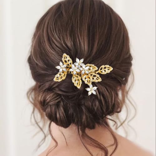 Gold Bridal Hair Comb Crystal Flower Hair Pieces Rhinestone Wedding Hair Accessories for Women