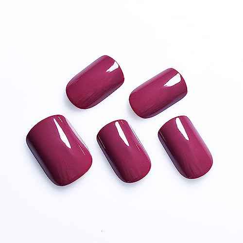 Glossy Finished Dark Rose Pink Press On Nails Medium Length Squoval Women Girls Nail Art Tips Salon DIY Manicure Reusable Fake Nails for Daily Office Home