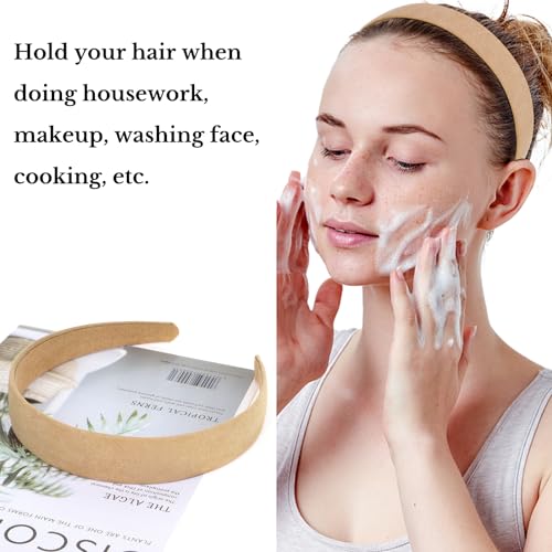 Wecoe 10pcs Suede Like Wide Headbands - Non Slip Fashion DIY Costume Hair Accessories for Women & Girls - Neutral, White, Grey, Yellow, Blue, Brown
