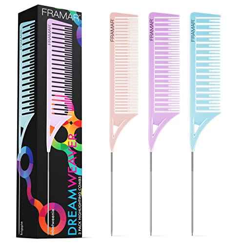 FRAMAR Dreamweaver Highlight Comb Set - Professional Highlighting Comb With Parting Tip, Hair Dye Comb, Foiling Combs For Highlighting, Highlight Combs For Highlighting ? 3 Pack Pastel