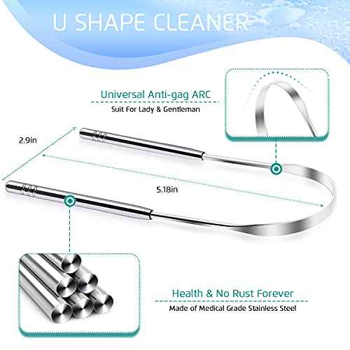 4PCS Tongue Scraper, Stainless Steel Tongue Cleaners, 100% BPA Free Fresher Tongue Tools, Healthy Oral Hygiene Brushes, Medical Grade Reusable Stainless Steel, Eliminate Bad Breath
