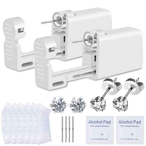 Ear Piercing Kit, Anzero 2 Pcs Disposable Ear Piercing Gun with Preloaded Ear Stud, at Home Self Ear Piercing Gun Kit - 5MM Earrings Stud