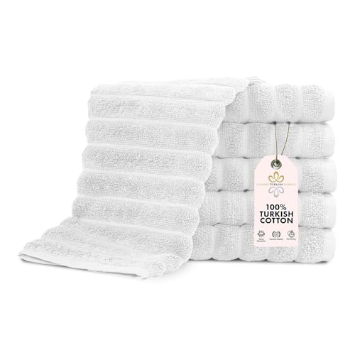 Classic Turkish Towels CTT Luxurious 100% Turkish Cotton Washcloths 6 Pack, Highly Absorbent & Quick Dry, Face Towels Wash Cloths for Hotel, Spa & Gym | 13"x13" (Platinum)