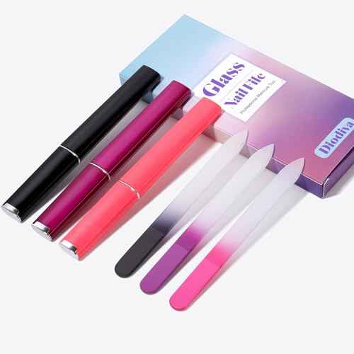 3 Pack Crystal Glass Fingernail File with Case for Natural Nail Professional Czech Glass File Double-Sided Etched Gentle Nail Care Stocking Stuffers for Women or Adults, Unique Gifts