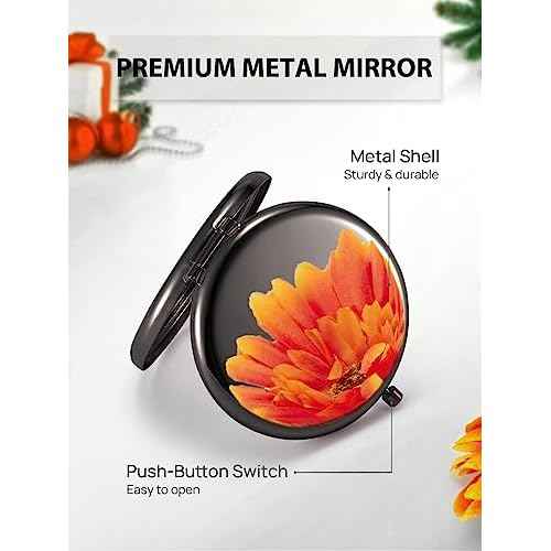 Compact Mirror for Purse, Double-Sided 1X/2X Magnifying Metal Pocket Makeup Mirrors(Round, Onyx Black)