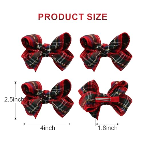 4PC Christmas Hair Bow Clips for Women Girls 4 Inch Party Hair Accessories Red with Green Plaid