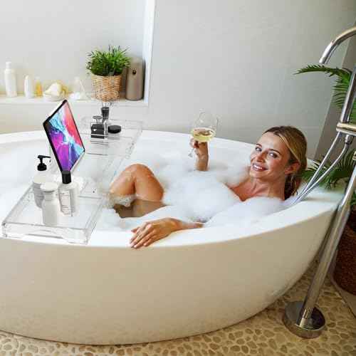 Acrylic Bathtub Tray Expandable Tub Trays Clear for Bath Caddy for Bathtub