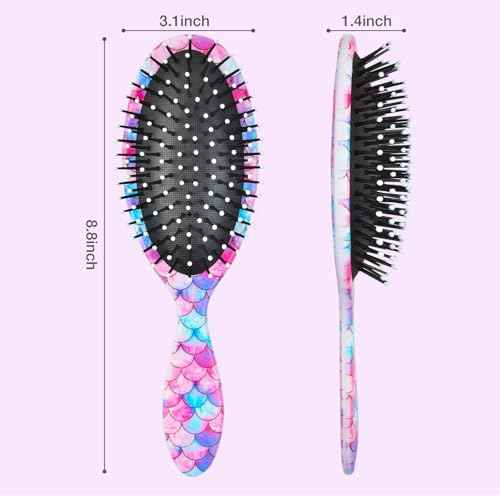 Girls Detangling Brush for Curly, Wet/Dry, and Thick Hair - Pain-Free Mermaid Tail Design for Kids and Women