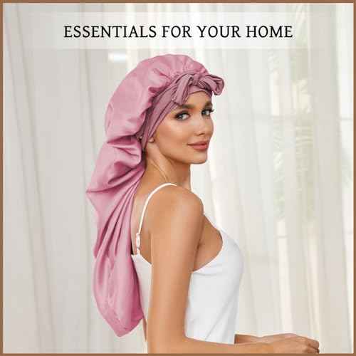 Long Bonnet for Braids & Curly Hair, Silk Satin Bonnet for Sleeping, Extra Large Bonnets for Women Braid (Black Pink)