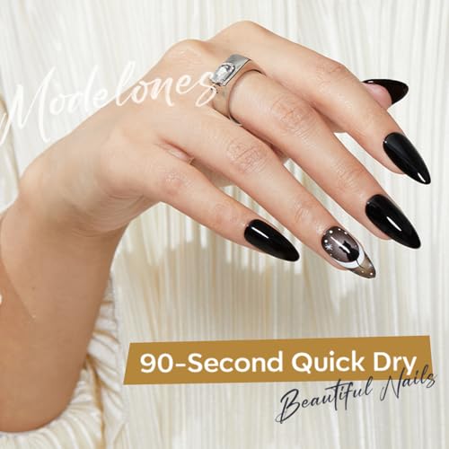 modelones Nail Polish, 15 ml Classic Black Nail Polish Quick Dry Nail Strengthener Long Last Shine Fingernail Toe Nail Art DIY Home Travel Manicure Gift for Women Girls 0.5 Fl Oz