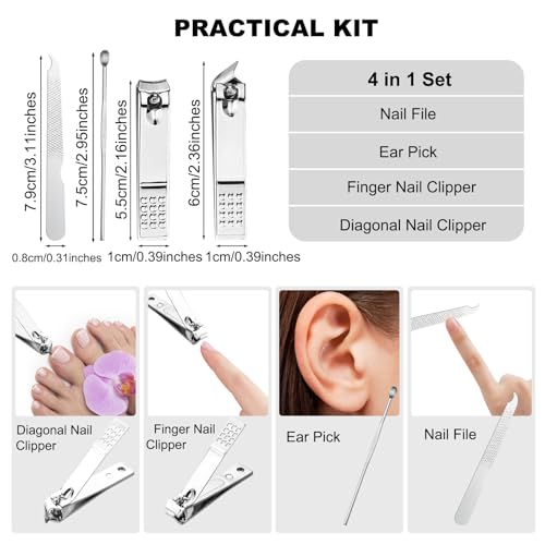 50 Sets Finger Nail Clipper Set Bulk,4 in 1 Black Adult Stainless Steel Travel Manicure Kit with Case Individually Wrapped Nail Clippers Bulk for Homeless,Hotel,Charity