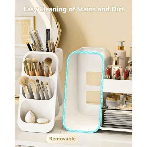 Makeup Organizer with Drawers, Skincare Organizer (Large Size Thick), Storage Box Cosmetic Display Cases, Make up Organizers for Vanity, Dresser, Desk, Kitchen, Countertop (White)