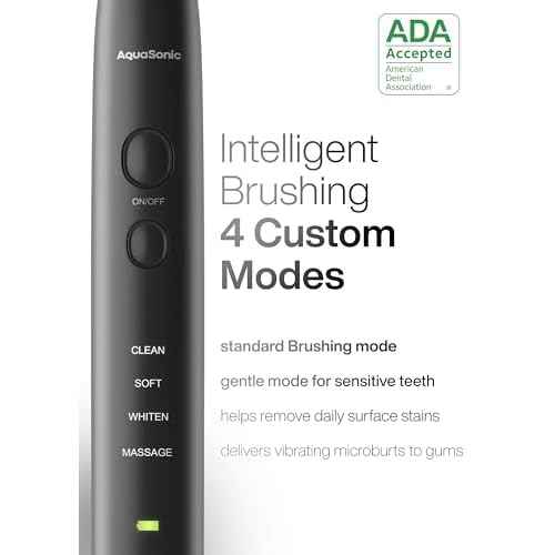 Aquasonic Black Series Ultra Whitening Toothbrush ? ADA Accepted Electric Toothbrush- 8 Brush Heads & Travel Case ? 40,000 VPM Electric Motor & Wireless Charging - 4 Modes w Smart Timer