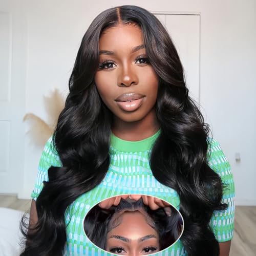 Wear and Go Glueless Bob Wig - Body Wave Lace Front Human Hair Wigs for Black Women - Pre Plucked and Pre Cut 4x4 Lace Closure - No Glue Needed for Beginners (Natural Black Glueless, 28 Inch)
