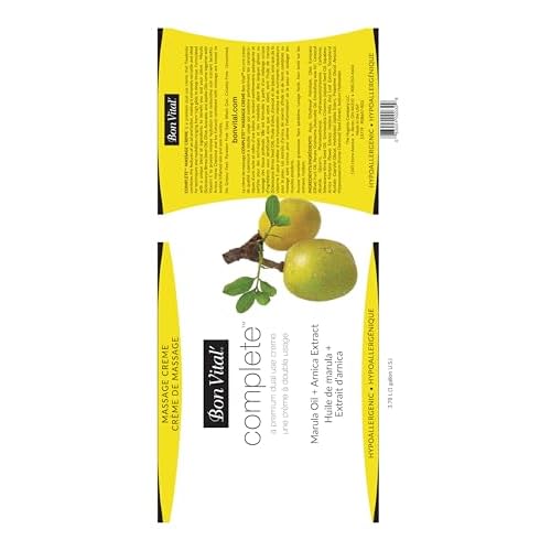 Bon Vital Complete Massage Creme, 1-Gallon, Unscented Non-Greasy Cream with Marula, Olive & Jojoba Oils, Hypoallergenic Moisturizer for Professional or Home Use, Premium Dual-Purpose, Massage Therapy