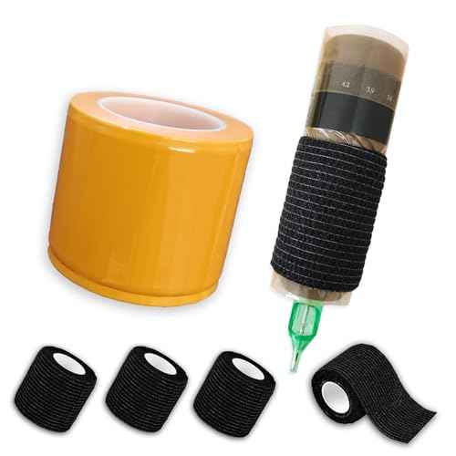 Tattoo Pen Machine Covers - 1200 Sheets Tattoo Pen Covers Orange Tattoo Machine Bags Clear Tattoo Gun Covers and 4Pcs Tattoo Gun Wrap Black Tattoo Machine Wrap Self-adhesive Bandage