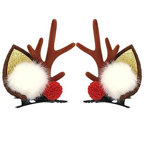 Pretty Christmas Glitter Hair Clip Cute Reindeer Antlers Headdress Hairpin for Christmas Party Antlers Ears Hair Accessory (Brown)
