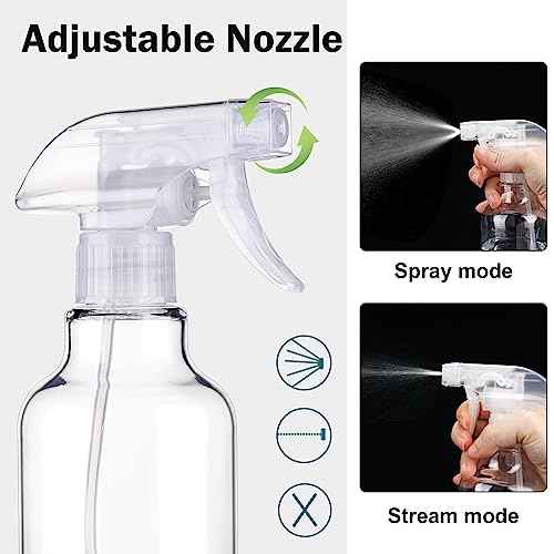 Plastic Spray Bottles Empty Spray Bottle 16.9oz/500ml 2 Pack Heavy Duty Spraying Bottles Mist/Stream Water Bottle for Cleaning Solutions, Essential Oils, Hair (Clear)