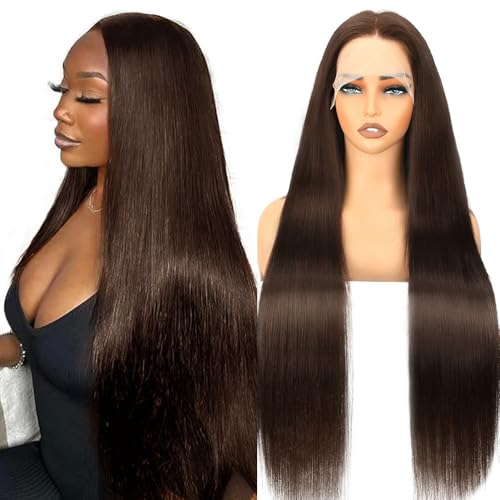 22 Inch Brown Wig Human Hair 200 Density 13x6 Transparent HD Straight Lace Front Wigs Human Hair Pre Plucked Colored Frontal Wigs Human Hair Chocolate Brown Wig Human Hair Wigs for Women