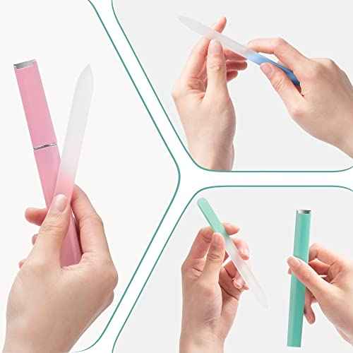 Glass Nail File 3 Pack for Natural Nails, Crystal Fingernail Files with Case Etched Nail Filer Professional Nail File Glass Lima de u?as, Unique Christmas Gifts Stocking Stuffers for Women Adults