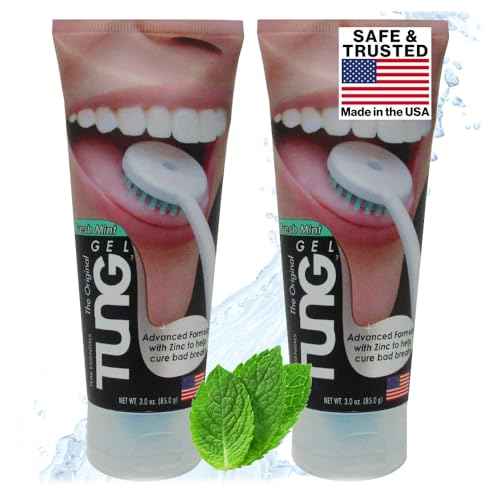 Tung Tongue Gel, Fresh Mint Tongue Cleaner Paste, Bad Breath Odor Eliminator, Halitosis Defense, BPA Free, USA Made (2-Pack)