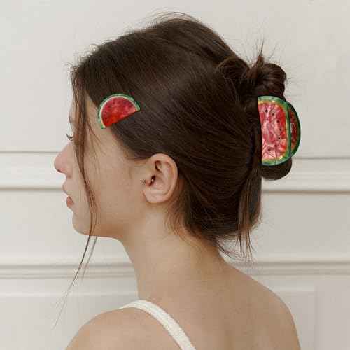 2 Pcs Watermelon Hair Claw Clips Acetate Hair Claw Fruit Small Hair Catch Jaw Clamp Strong Hold Hair Jaw Barrettes Clips Non-slip Retro Hair Accessories for Women Girls