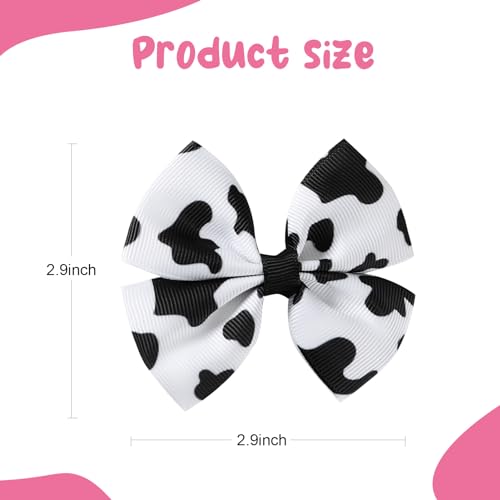 4 Pack Baby Girls Cow Print Hair Bow Clips Toddler Cowgirl Country Birthday Party Gift Accessories 3 Inch
