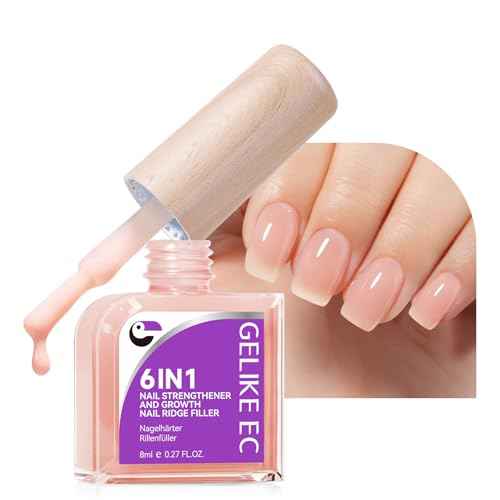 Gelike EC Nail Growth Strengthener for Woman: Nude Blush 6 in 1 Natural Nail Hardener Extra Strong and Growth - Nail Polish Hardener for Weak and Damaged Nails