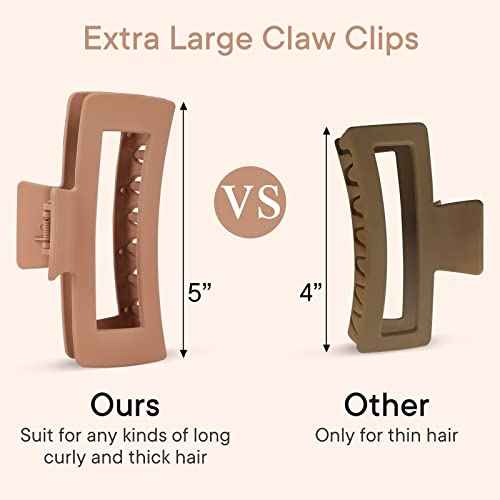 4 Pack 5 Inch Extra Large Claw Clips for Thick Hair, Matte Non-slip XL Big Claw Clips for Long Thick Curly Hair, Jumbo Claw Clip Hair Accessories for Women and Girls