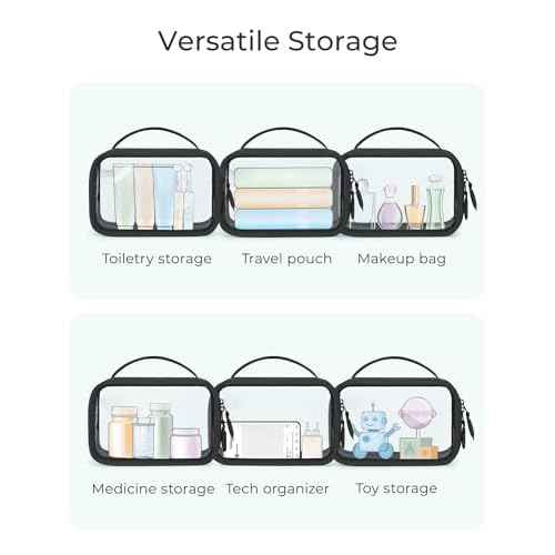 BAGSMART TSA-Approved Toiletry Bag, Large Opening Clear Makeup Bag with Handle, Quart Sized Travel Toiletry Bag, Carry-On Airline Compliant for Men and Women (Black)