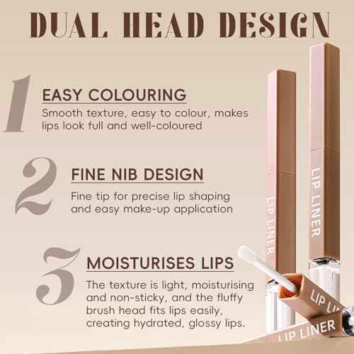 Double-ended Lip Liner with Clear Lip Oil, Moisturizing High Shine Transparent Lip Glow Oil with Nude Pink Lip Liner Set, Non-Sticky Plumping Lip Gloss Combo Lipstick Makeup-02
