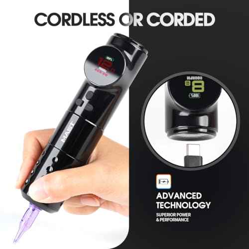 Mast Archer Cordless/Corded Tattoo Gun, 5 Star Series Pro Rotary Tattoo Pen Machine, Brushless Mcore Motor, 2000mAh Battery Power Supply