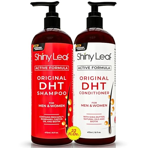 Shiny Leaf DHT Blocker Shampoo And Conditioner Bundle With Procapil, Capixyl, Biotin, Castor Oil ? Professional Strength Hair Growth Shampoo And Conditioner Sets for Men And Women (4x16 Fl.Oz)