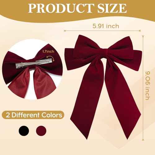2PCS Velvet Bows Hair Clip Ribbon Black Red Accessories Bow for Women Girls Toddlers Teens Kids