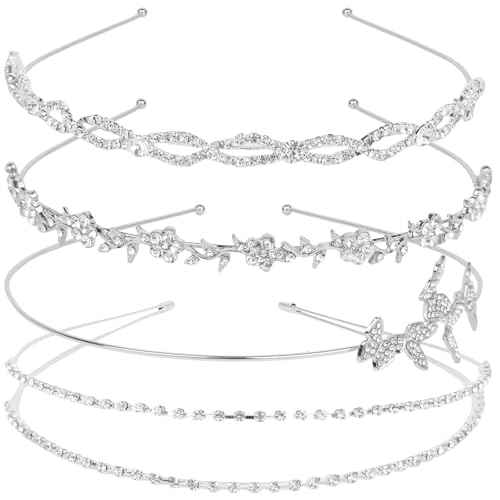 4 Pack Silver Rhinestone Headbands Wedding Beadband Bridal Headband For Women Gifts