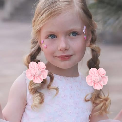 Tiny 2 Inch Flower Hair Bows Clips - Lined Boutique Alligator Hat Hairpin for Baby Girls, Toddlers, and Little Teens - Kids Barrettes Set of 2 Small Stylish