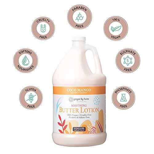 Ginger Lily Farm's Botanicals Soothing Butter Lotion, Coco Mango, 100% Vegan & Cruelty-Free, Coconut Mango Scent, 1 Gallon